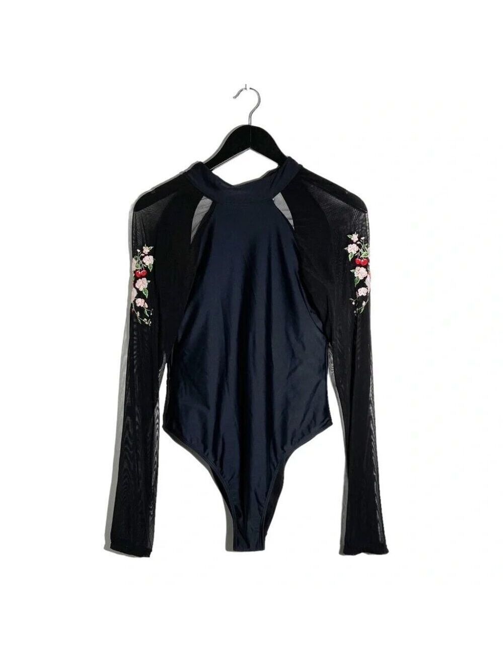 New Skinny Dip by Melissa One Piece Long Sleeve Sheer with Flower embroidery
